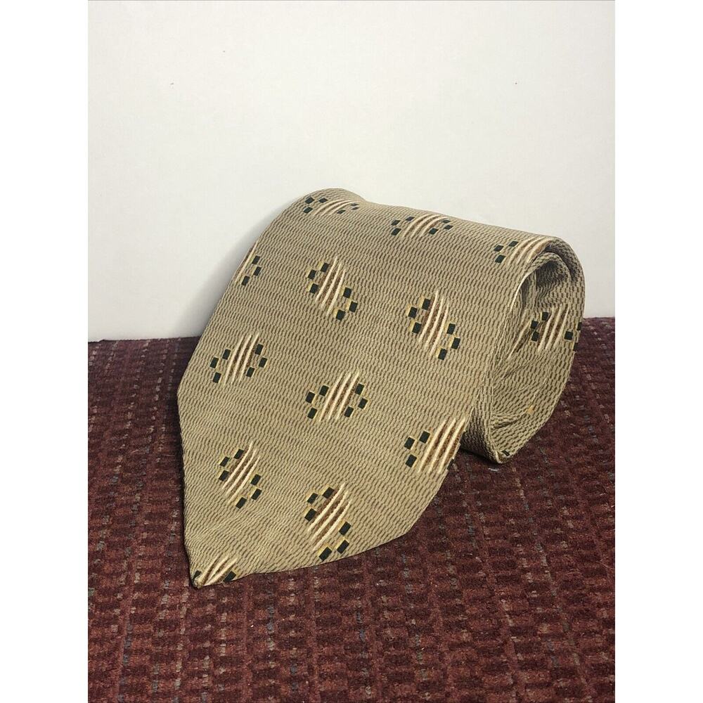 BILL BLASS BLACK LABEL Olive Green Pattern Mens Multi-Color 100% Silk Neck Tie